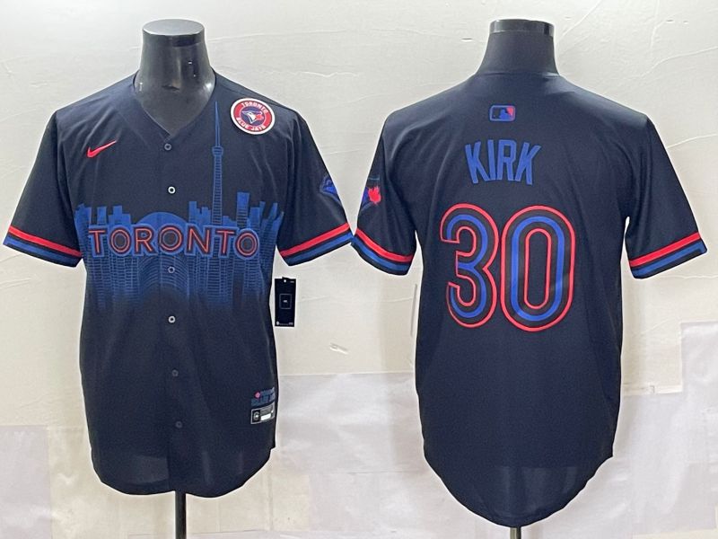 Men 2025 Toronto Blue Jays 30 Kirk Black Joint Name Nike MLB Jersey style 6